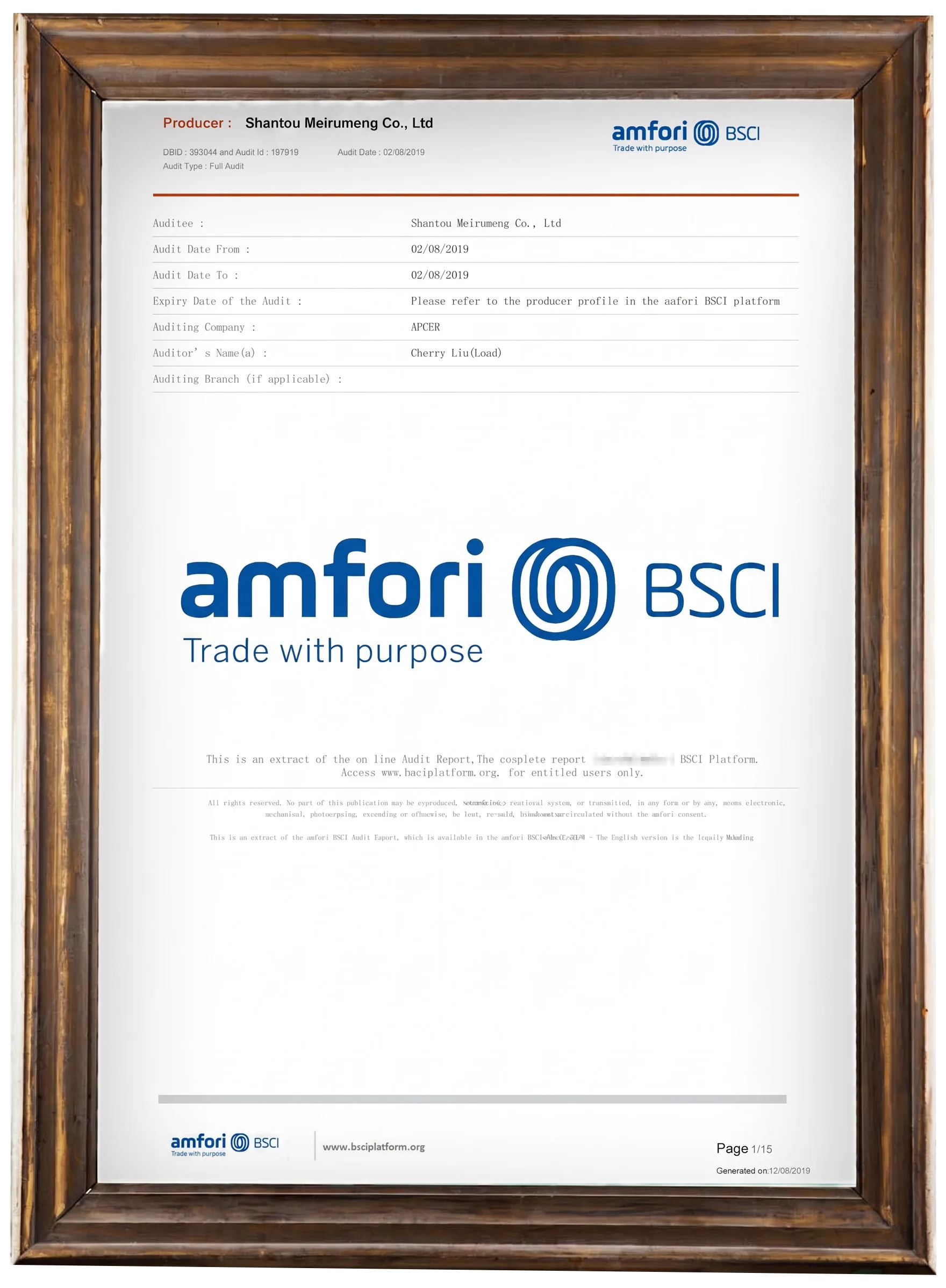 amfori BSCI audit report for Shantou Meirumeng Co., Ltd.